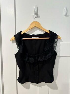 Black Lace Collar Button Front Top